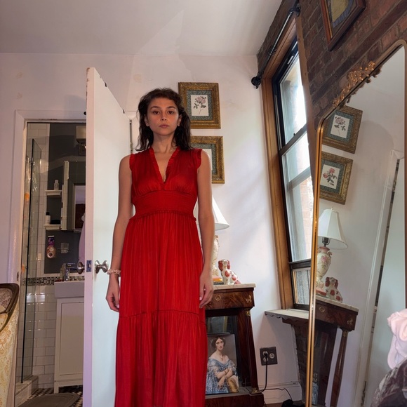 Banana Republic Red Maxi Dress V-Neck - Picture 1 of 5